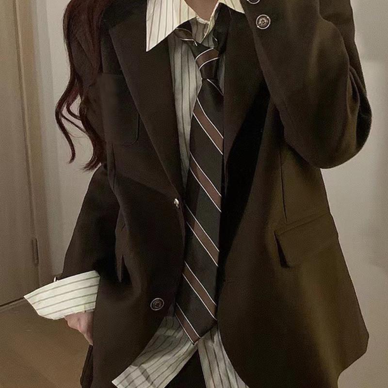 Lazy Tie Hand-tied Neckties Japanese Style Striped Collar Tie for School Shirt