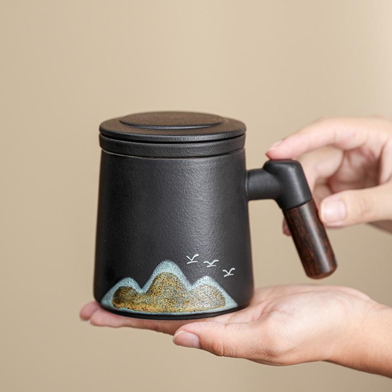 Company Business Stoneware, Qingshan Asuka Teacup Set, Ceramic Office Cup, Annual Meeting Gift, Practical High-end Souvenir