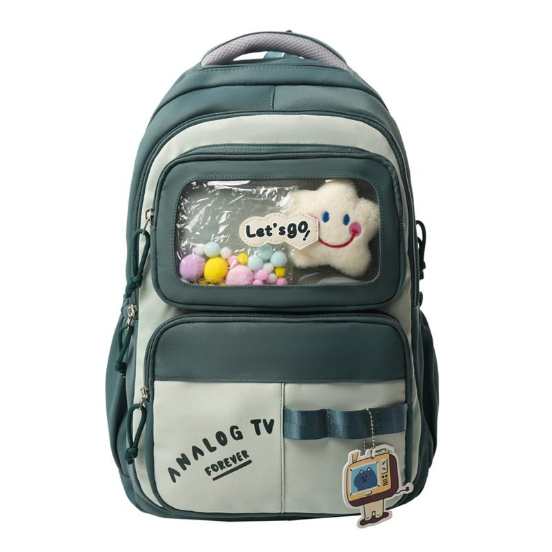 Color Block Backpack Large Capacity Student Schoolbag