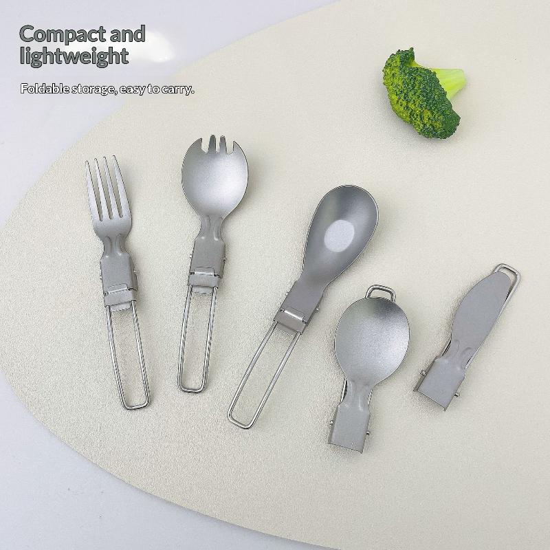 Pure Titanium Folding Spork Fork Knife Outdoor Camping Hiking Backpacking Dinner Spork Utensil Tableware Fork Spoon