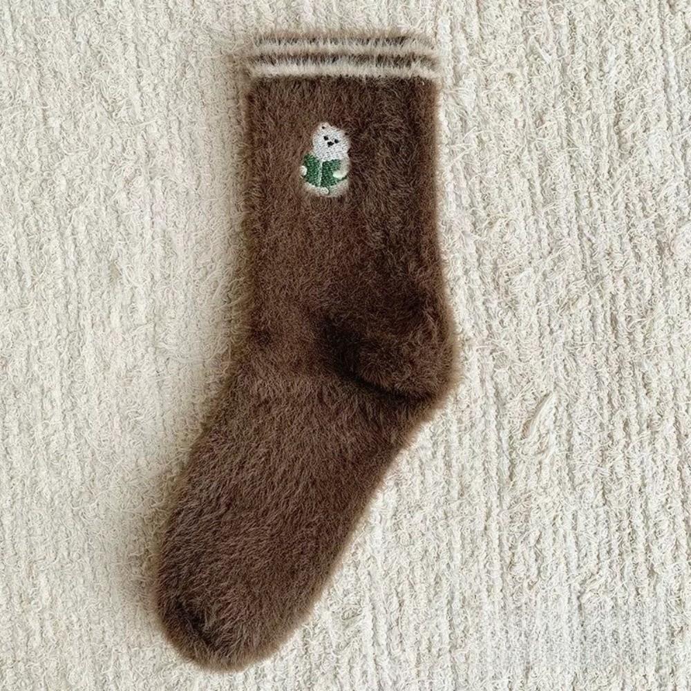 Anti-slip Mink Velvet Socks Cartoon Fluffy Mid Socks Soft Floor Plush Sock