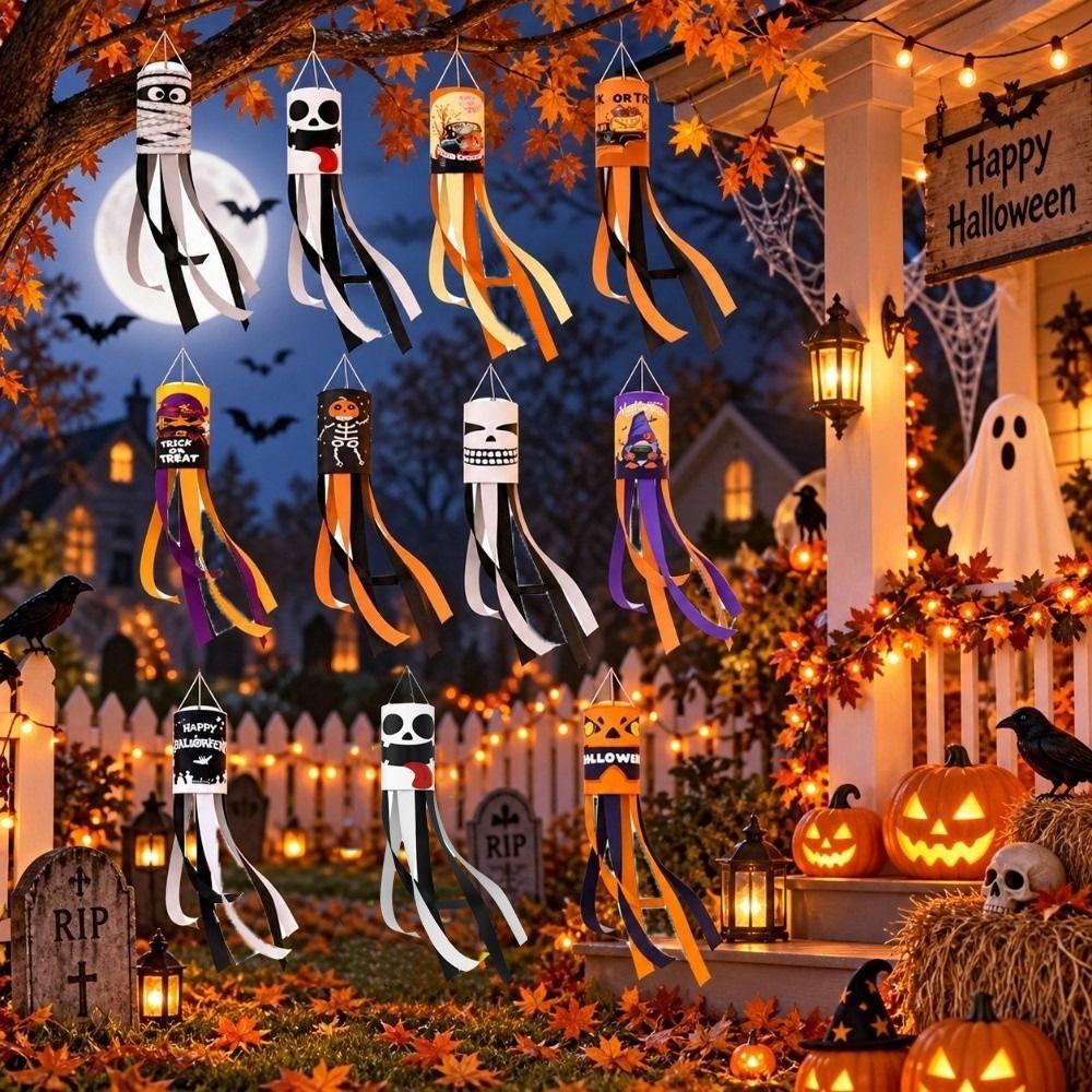 Skeleton Halloween Windsock Flag Spooky Windpipe Flag Wind Sock Yard Garden