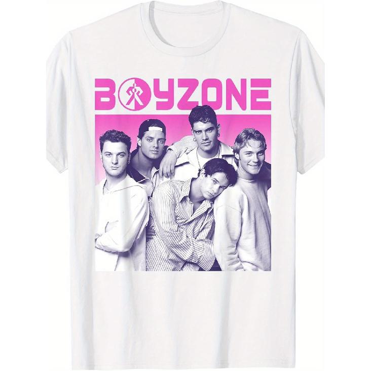 T-shirt Uomo Ufficiale Boyzone Vintage Anni '90 - Foto Iconiche dei Membri & Boyzone Retrò, Maglietta a Maniche Corte Vestibilità Larga per Concerti, Abbigliamento Casual, Nostalgica