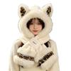 Polyester Plush Hat Scarf Set Leopard Fox Ear Hat Set Cozy Hooded Neck Warmer  For Women