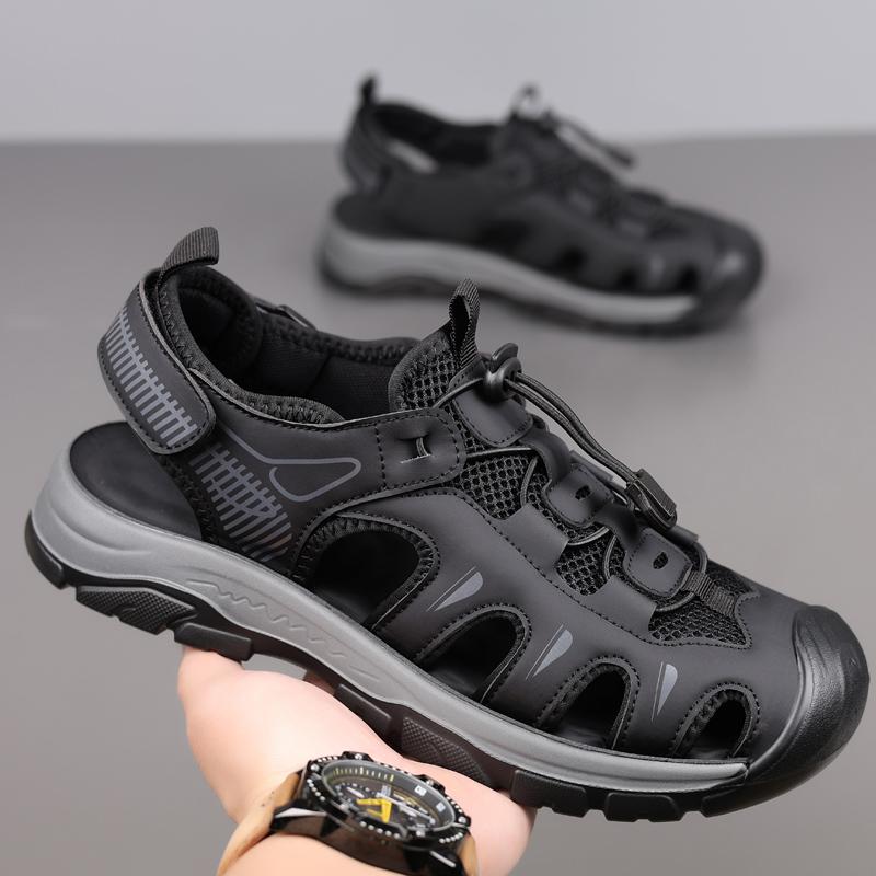 

Water-Resistant Men s Sandals Leather Buckle Outdoor Shoes breathable Sole for Beach/Hiking/Travel Men sneakers 38 чёрный