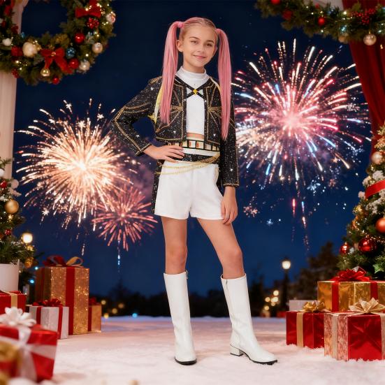 Kids Halloween Demon Hunters Performance Costume Cosplay Outfits for Dance Stage Role Play Soft Comfortable Stage Wear for Christmas Birthday Parties