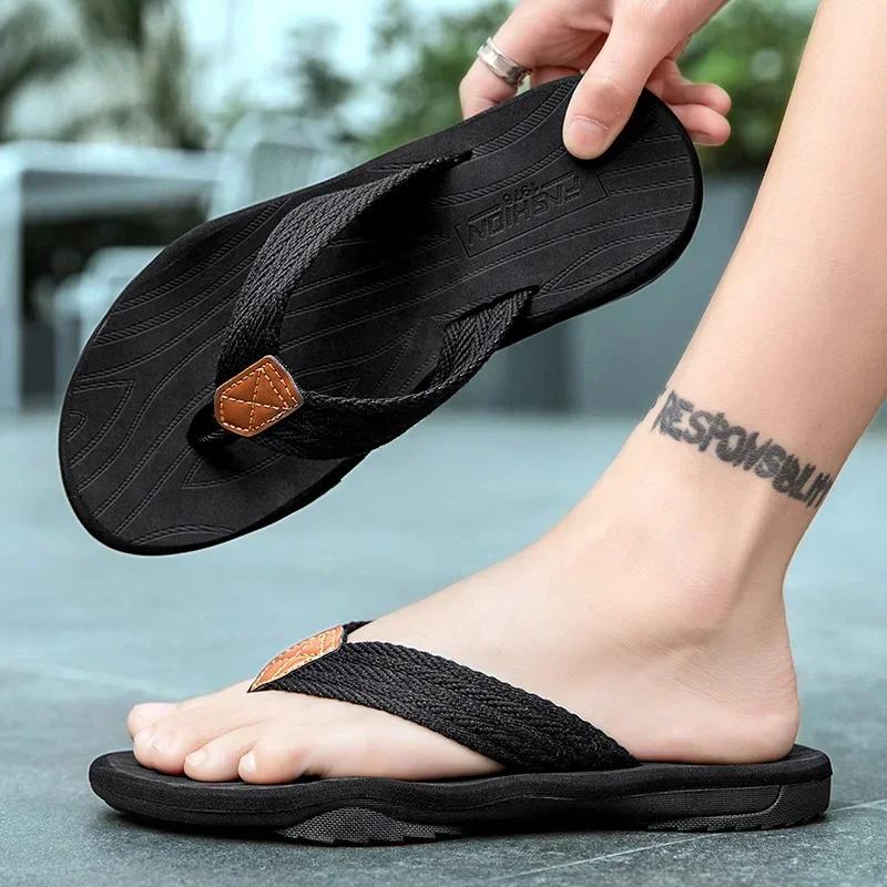 Men Flip Flop Fashion Mens Sandals Outdoor Soft Summer Slippers Size 39-46 Non-slip Outside Wear Thick Bottom Beach Shoes Slides