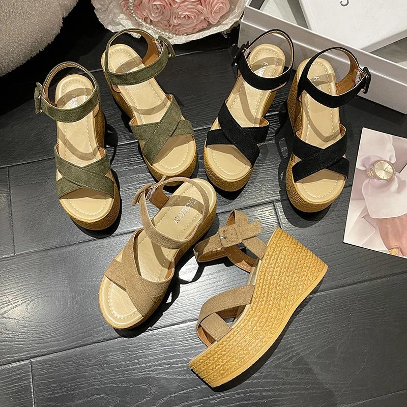 Wedge Heel Summer Fashion Platform Thick Bottom Buckle Casual Comfortable Walking Shoes Sandals for Women
