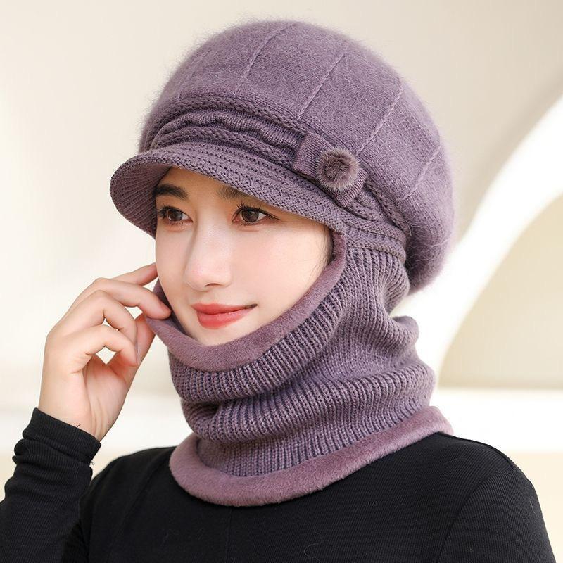 Winter Wool Hat One-piece Hat Women's Scarf Cycling Warm Face Knitted Hat Cold