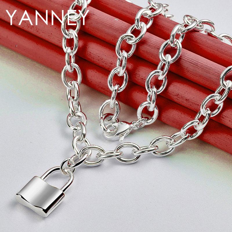Fine 925 Sterling Silver 18 Inches Luxury Lock Pendant Necklace For Women Men Charm Fashion Wedding Gift Jewelry