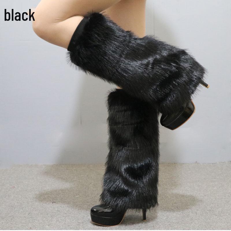 Leopard Print Faux Fur Plush Leg Warmers: Long & Short Styles for Autumn/Winter, Ideal for Stage Performances and Boot Covers.
