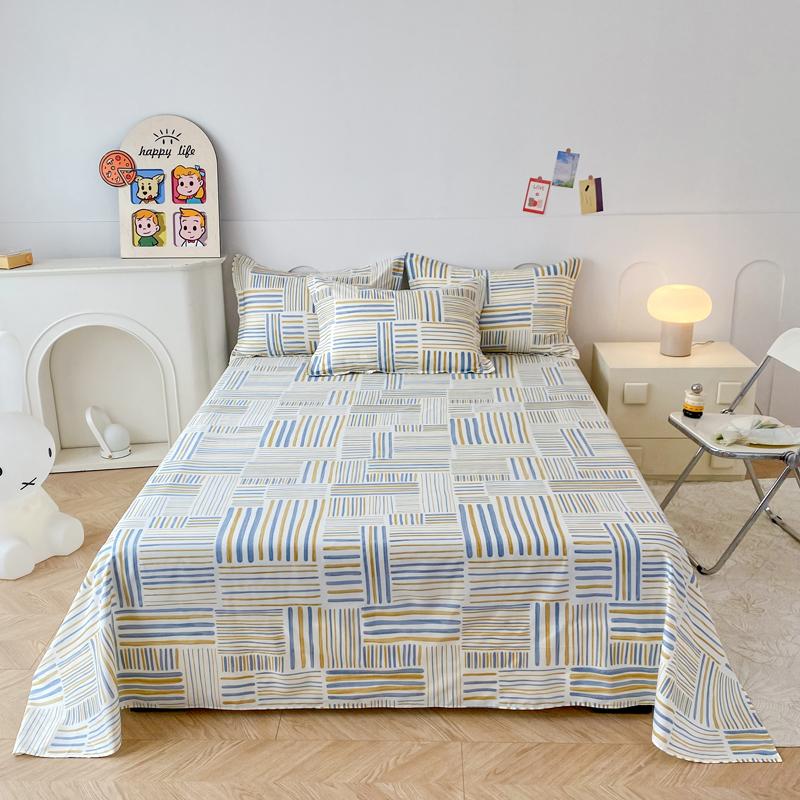 White Tulip Flower Flat Sheet Cotton Cartoon Bunny Blue Bed Sheet Set for Boys Girls Lovely Floral Rabbit Botanical Bed Cover