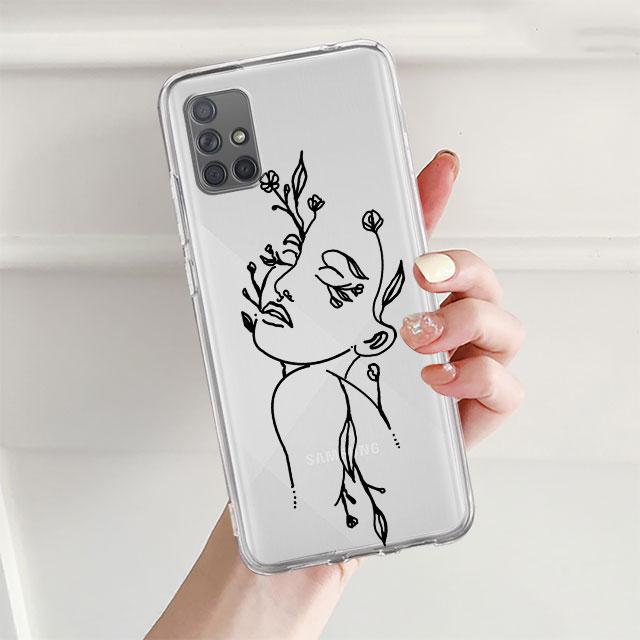 Clear Case For Samsung Galaxy A52 A12 A51 A32 A21s A71 A32 A22 50 A70 A31 A72 5G Phone Cover Love Line Flower
