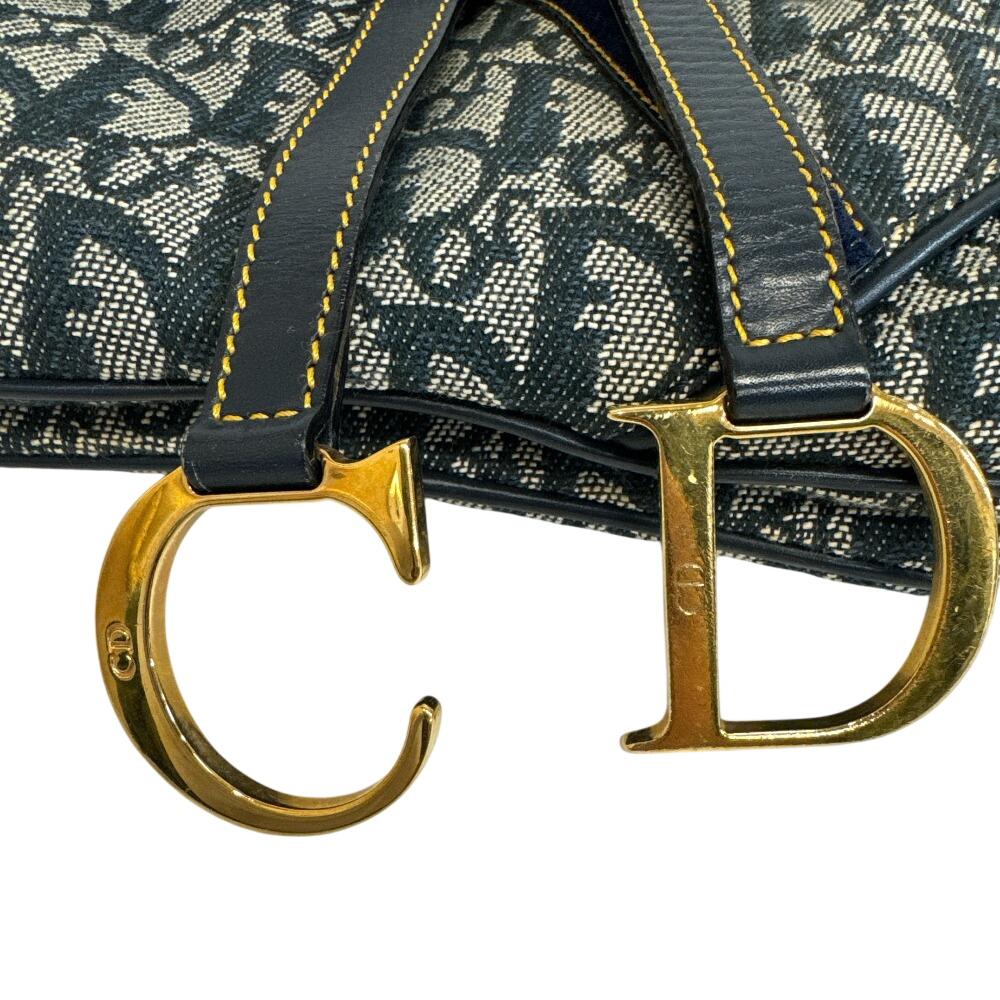 Dior Trotter Canvas Saddle Shoulder Bag Navy Canvas Used