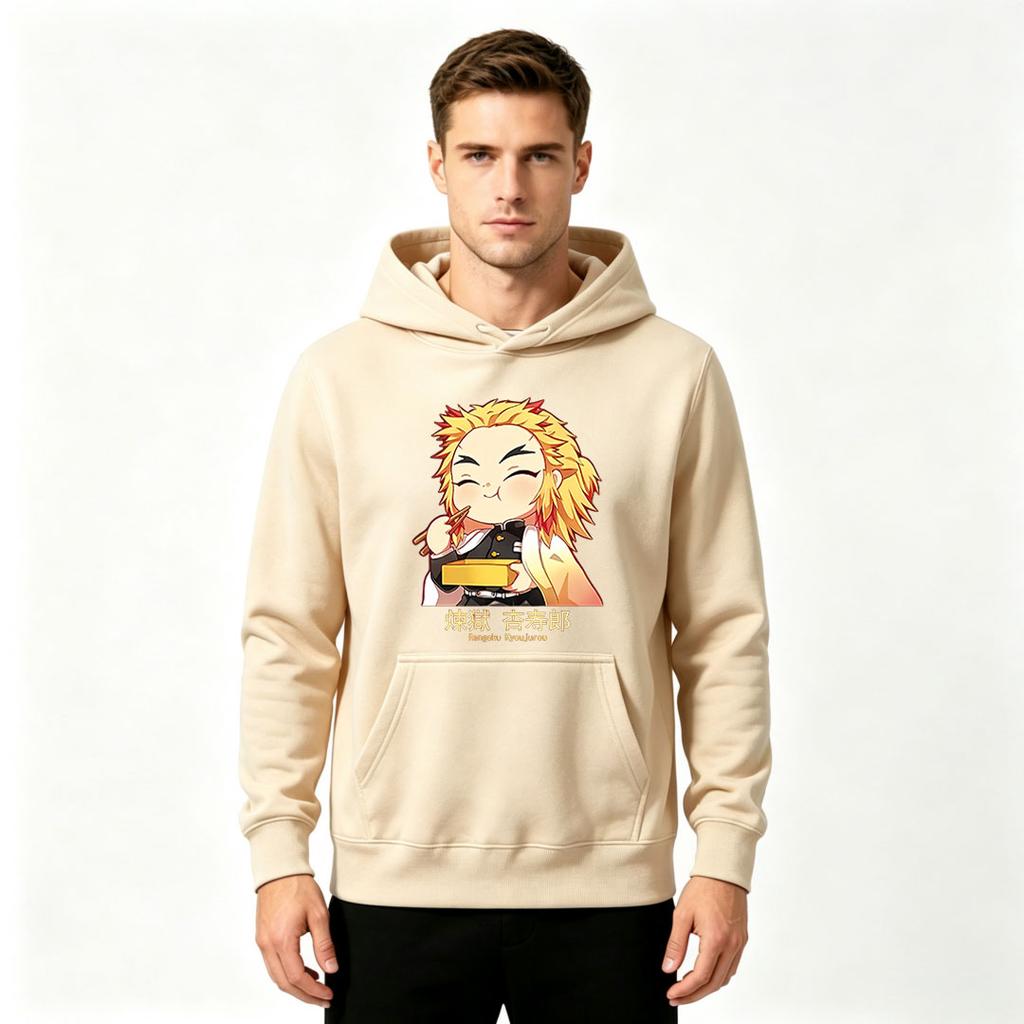 Anime Rengoku Kyoujurou Print Herren Pullover Hoodie Lässiges Langarm Lockeres Kapuzensweatshirt