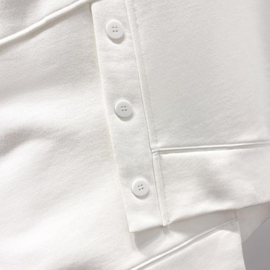 Women Solid Color Sweatshirt Half Sleeve Irregular High Collar Long Hem Pullover Tops Buttons Decor Tops Streetwear