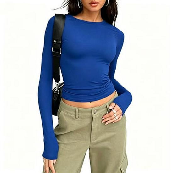 Autumn Long-Sleeve Slimming Pullover: Women's Round Neck Top