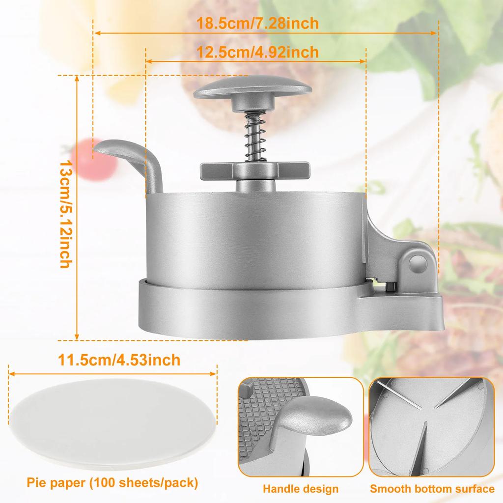 Manual Burger Press Patty Maker with 100 Patty Paper Adjustable Thickness Hamburger Patty Mold Non-Stick Kitchen Meat Gadgets
