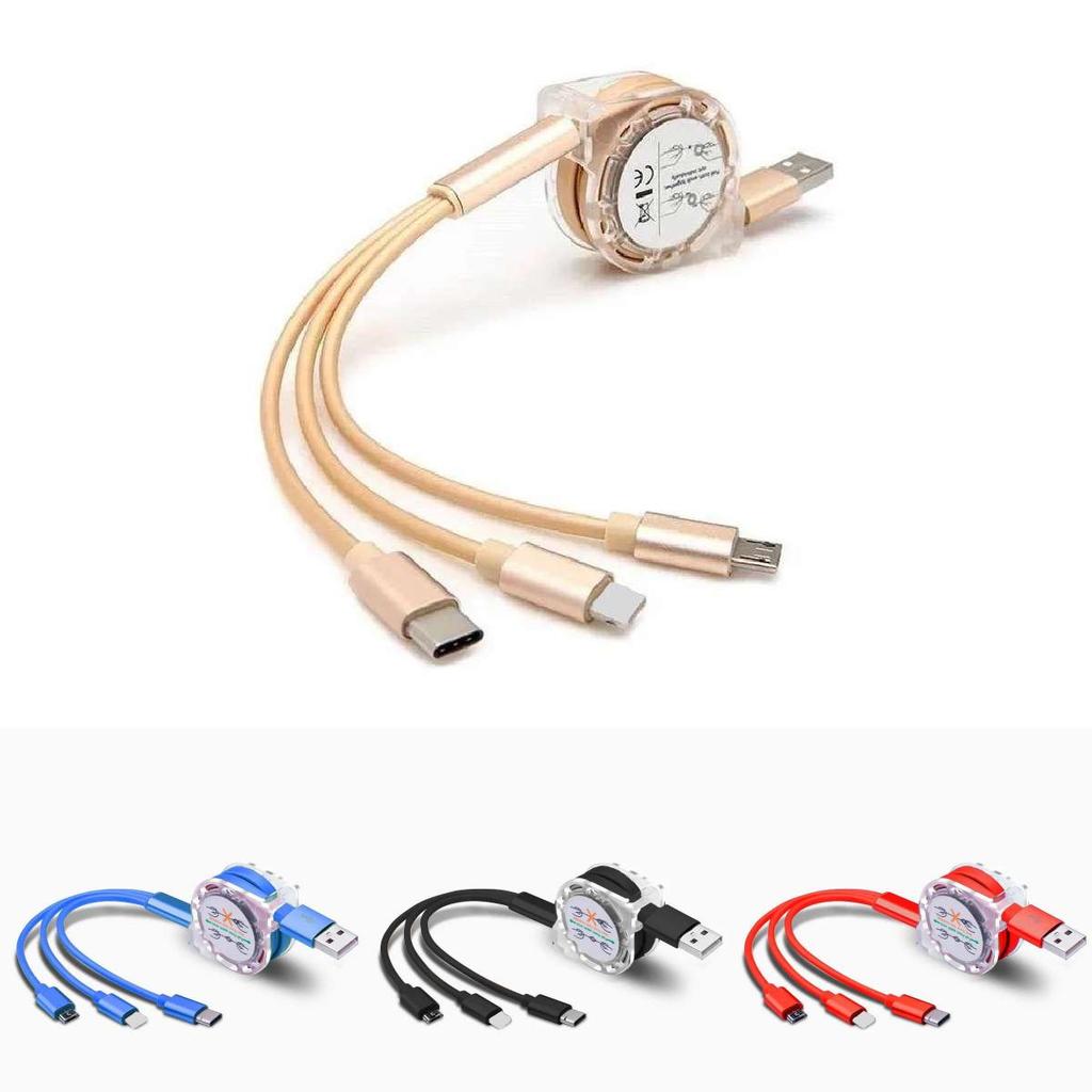 Original Logo Retractable Data Cable Fast Charging 3-in-1 Car Charger For Apple Android And Type-c Devices