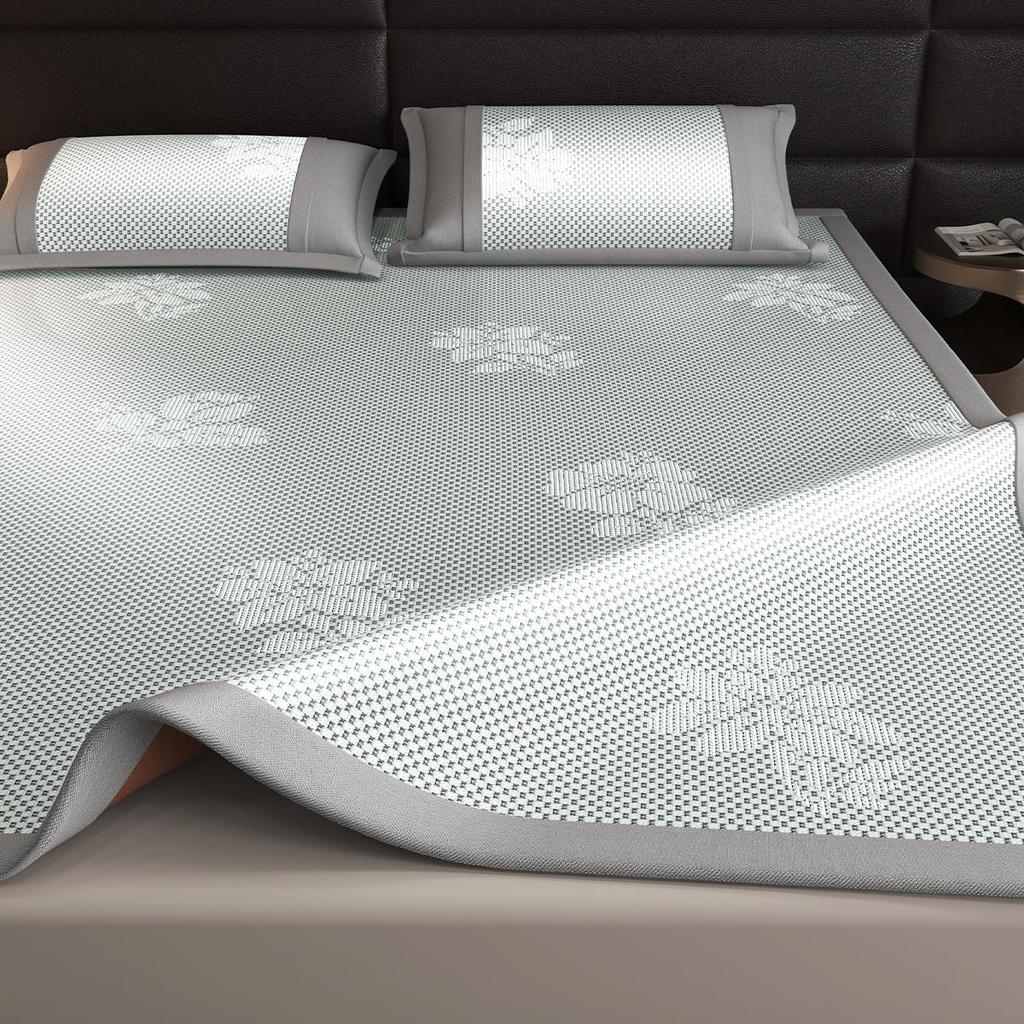 Summer Breathable Ice Silk Touch Ice Vine Cooling Mat Three Piece Set Bed Mat/sheet Style - Elegant and Grey