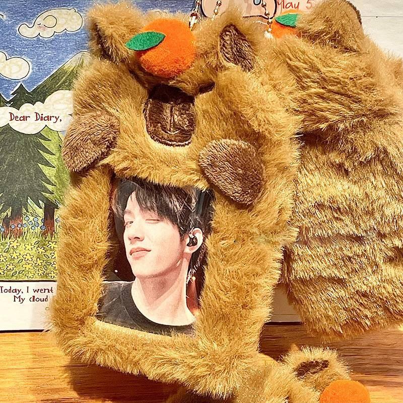 Orange Plush Capybara Card Case Animal Toy Student Id Storage Kid Birthday Gift