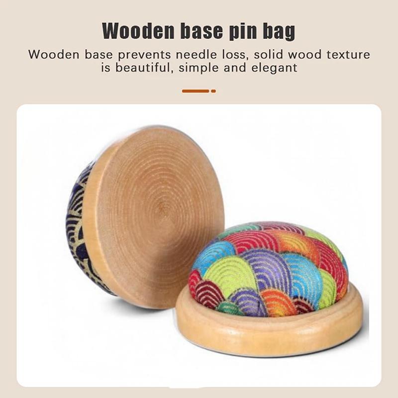 1PC Vintage Embroidery Pin Cushions Half Round Pin Pad With Wooden Base Needle Holder For DIY Craft Sewing Accessories