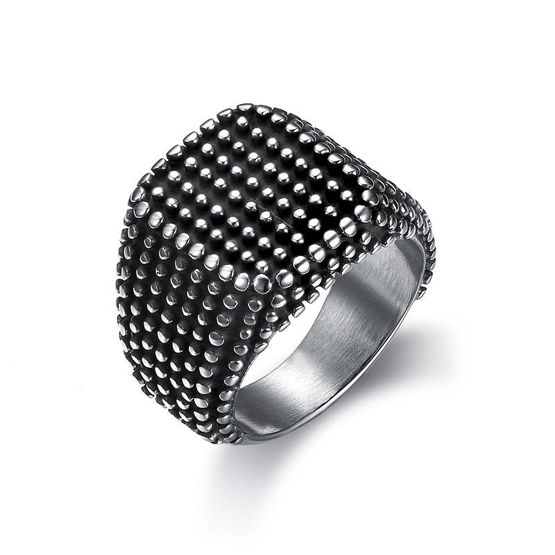 Meier Stylish and Domineering Motorcycle Accessories for Men, Retro Black Square Pitted Jewelry Ring