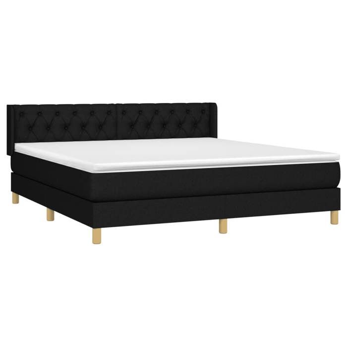3130523 vidaXL Lit à sommier tapissier avec matelas Noir 160x200 cm Tissu