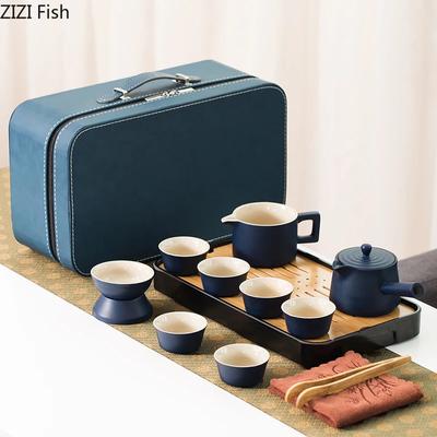 Ceramic Kung Fu Tea Set Japanese Portable Travel Tea Set Home Office One Pot Six Cup Tea Set Tea Ceremony Pu'er Green Tea Teapot