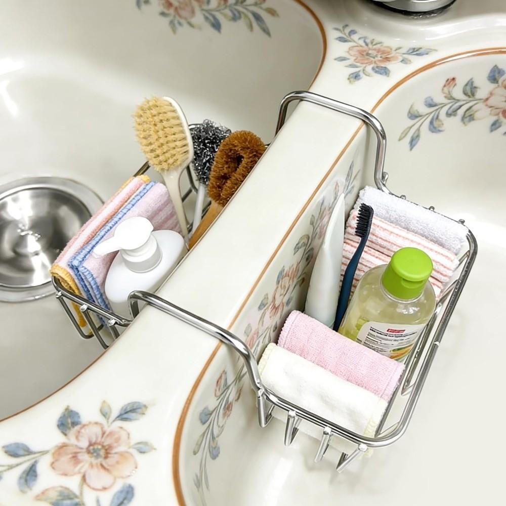 Heavy Duty Sink Sponge Holder Stainless Steel Sink Saddle Dish Brush Holder  Countertop Storage