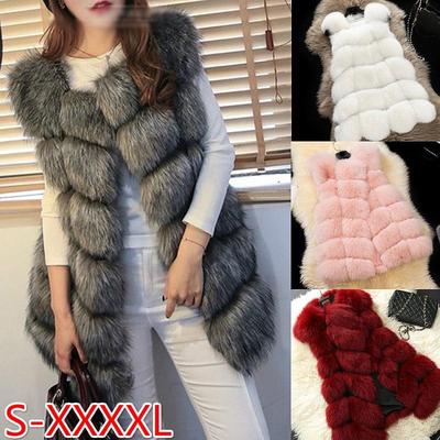 All Match Women Wide Waisted Faux Fur Waistcoat Solid Color Sleeveless Coat Front Opening Cardigan