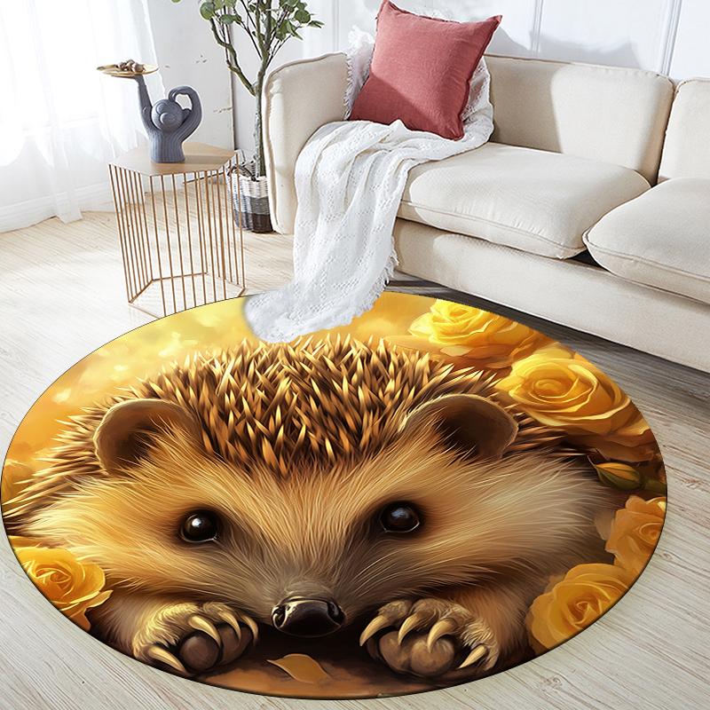 Rose and Hedgehog Pattern Round rug,Carpet Rug for Living Room Bedroom Playroom ,Non-slip Floor Mat,Holiday Gifts and Birthday Gifts.
