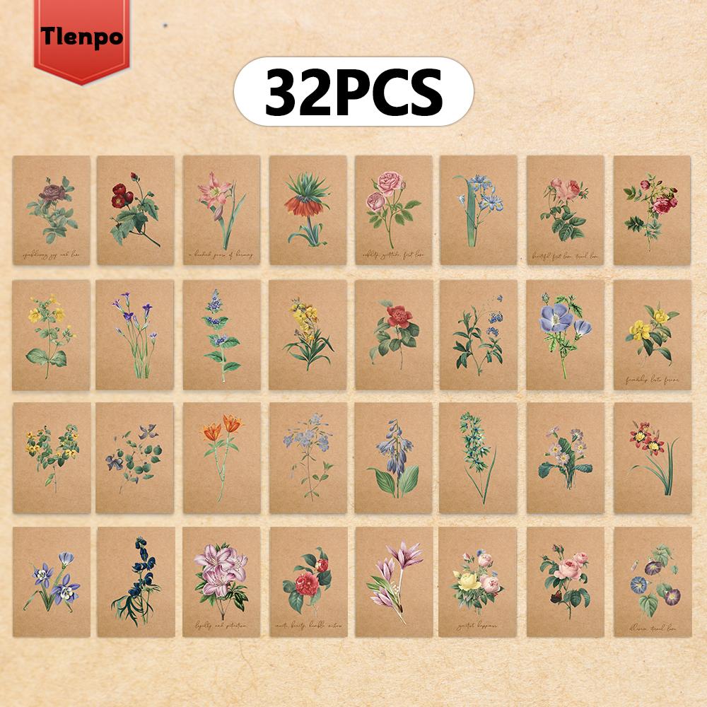 

32 шт. Винтажная открытка с цветами, Декор для спальни в помещении, Наклейка на стену, Открытка для сообщений, Поздравительная открытка, Сувенирная открытка