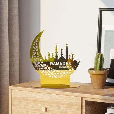 Table Decor Sign Decorative Craft Arts Embellishment Ramadan Mubarak Decoration for Living Room Party Holiday Bedroom Shelf