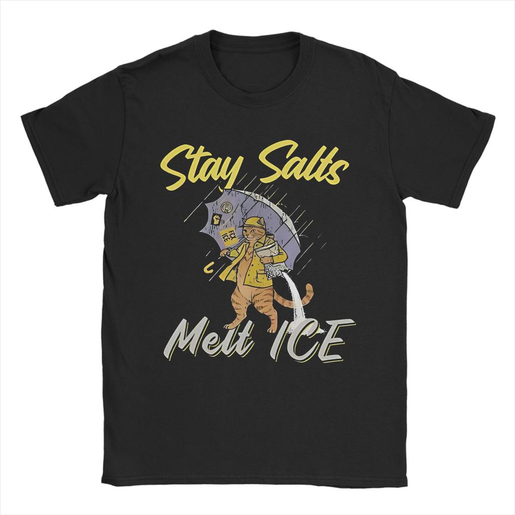 Stay Salts Melt ICE Funny Cat Umbrella Pure Cotton T Shirt For Mens Summer Classic TShirts ONeck Tees Oversize Hot Sale Tops