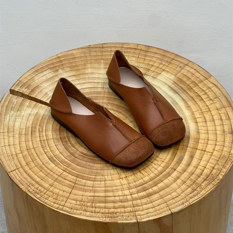 Fashion Brown Leather Pure Handmade Shoes The Retro Art Mori Girl Shoes Women's Casual Flats Shoes Two Way To Wear