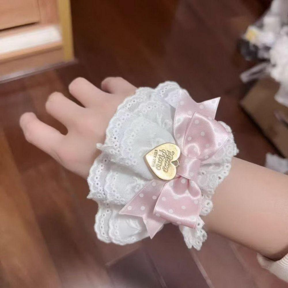 1PC Ruffled Lace Hand Sleeve Cuffs Bowknot Gothic Style Bracelet New Cosplay Wristband For Women