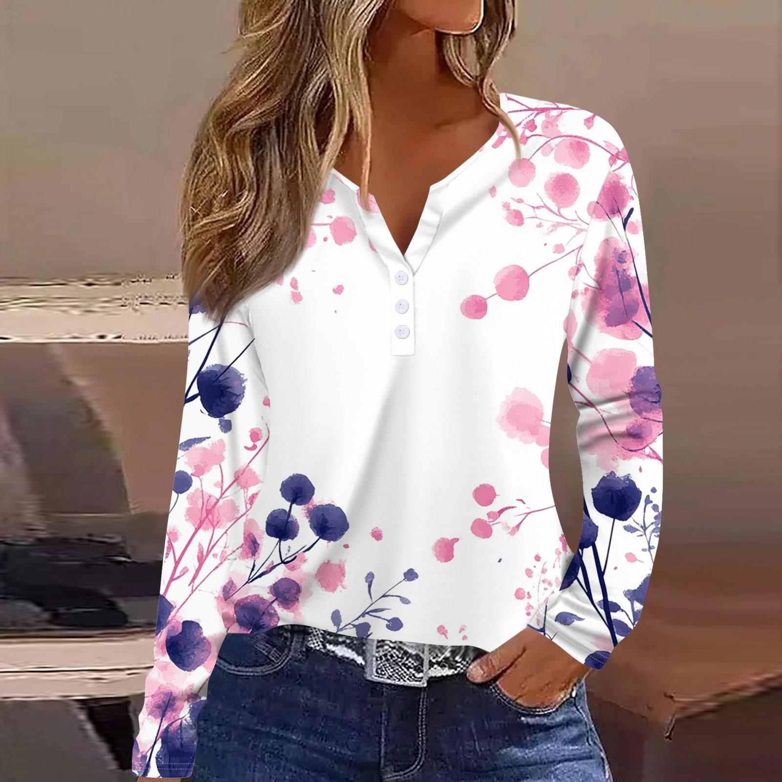 Жен. Футболка Футболка С принтом Пуговицы Длинный рукав Повседневные Выходные Мода — фото 12