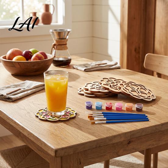 Creative Hobby Sets for Beginners 4 Pcs DIY Wooden Coasters Painting Kit Paint You Own Coaster Craft Kit with Customizable 6 Color Paints And