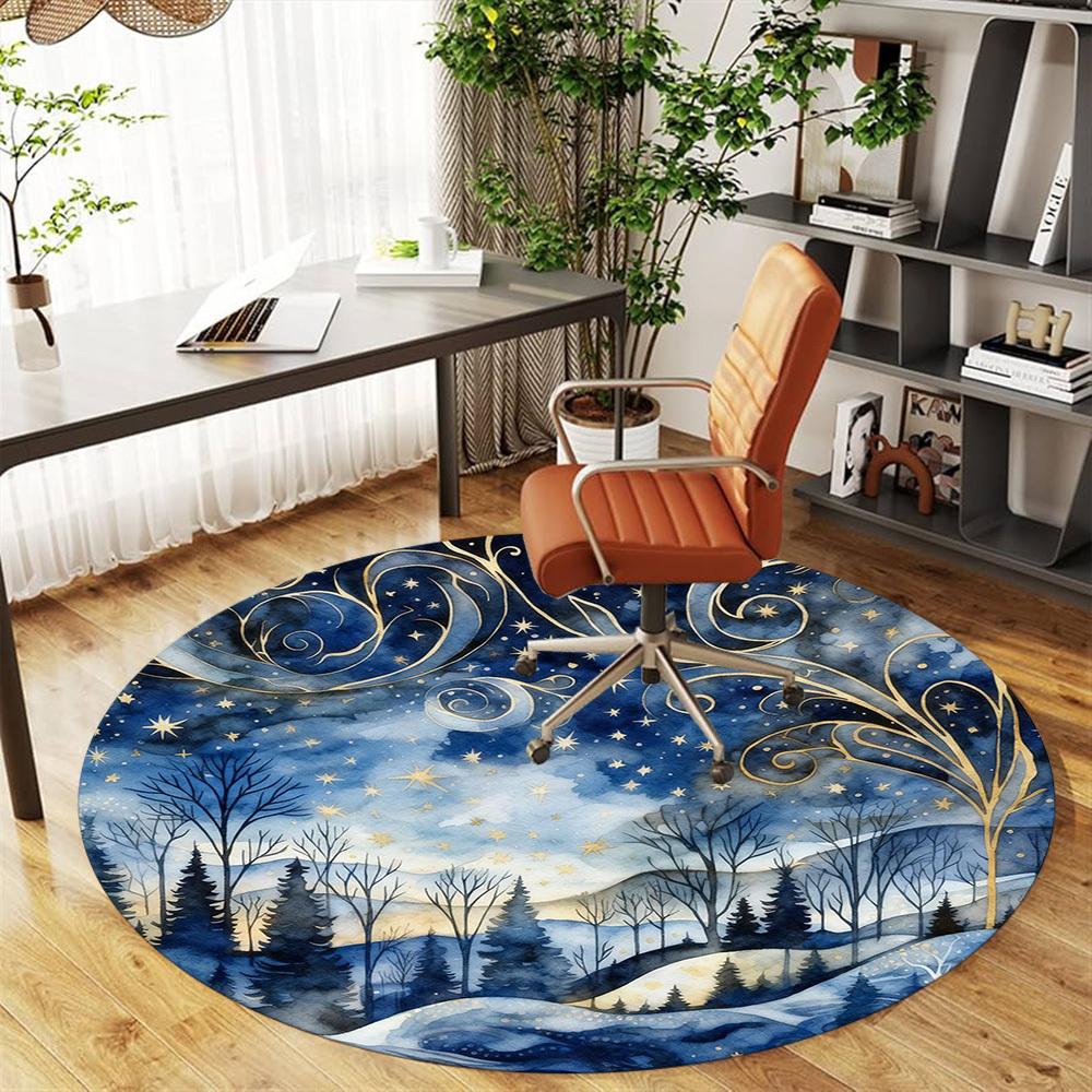 1pc Winter Landscape Stars Round Chair mat office Area Rug - Non-Slip, Floor Mat for Office, Bedroom, Ideal home decor gift p0105014