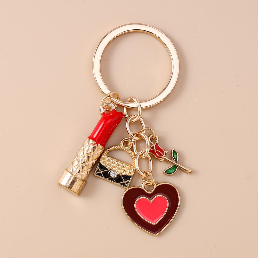 Aihua Elegant Brand Design Red Lips Highheels Perfume Lipsticks Keychains For Women Girls Handbag Pendant Keyrings Jewelry Gift