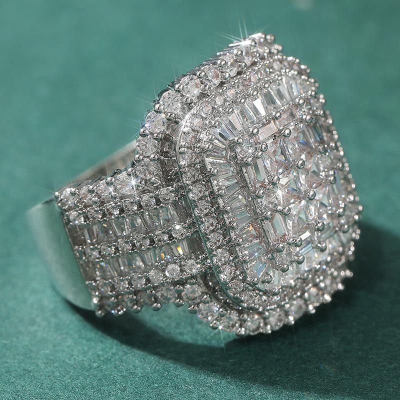 Luxury CopperColor Inlaid White CZ Women's Ring Geometry Daily Wear Party Jewelry