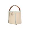 Tory Burch Mcgraw Double T Logo Beige Canvas With Navy Leather Patent Trim Bucket Bag Women Bags 145559-250