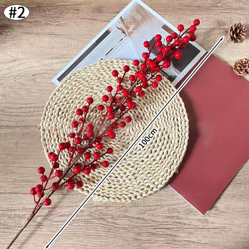 New Year'S Berry Flower Arrangement Chinese Red Fruit Golden Simulated Leaves Wealth Fortune Blessing Flower Vase Bucket Decor
