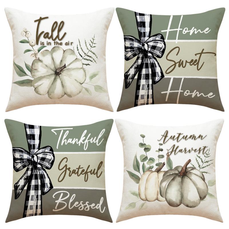 Thanksgiving Pillow Covers,Pumpkin & Autumn Leaf Design, Soft Flannel Sofa Cushion Covers for Home Decor,45x45cm, No Pillow Insert