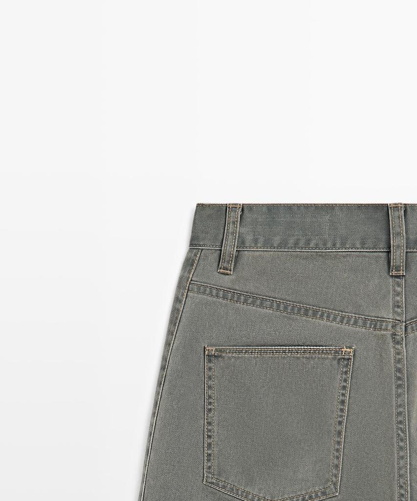 Masimodutti Denim Detail Wide Leg Cotton Pants