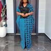 Oversized Women V Neck Half Sleeve Geometric Print Stitching Casual Loose Maxi Dress