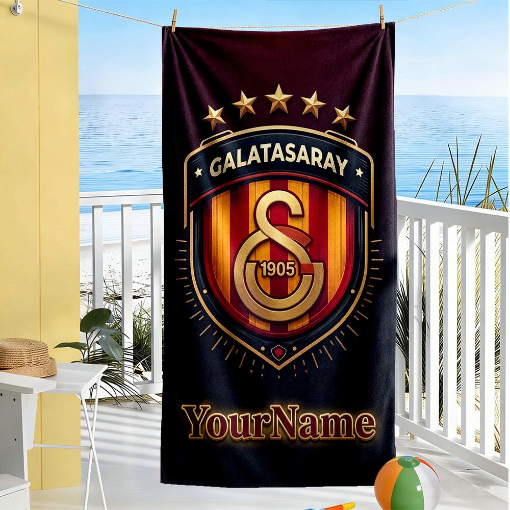 Galatasaray Customized Name Beach Towel High Absorbency & Quick-Dry Suitable for Swimming Gym Camping Yoga Vacation