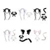 Faux Fur Cats Foxes Ears Headband with Tail Set Cats Tail,Foxes/Cats Ears Lace Choker Tail Halloween Cosplay Props