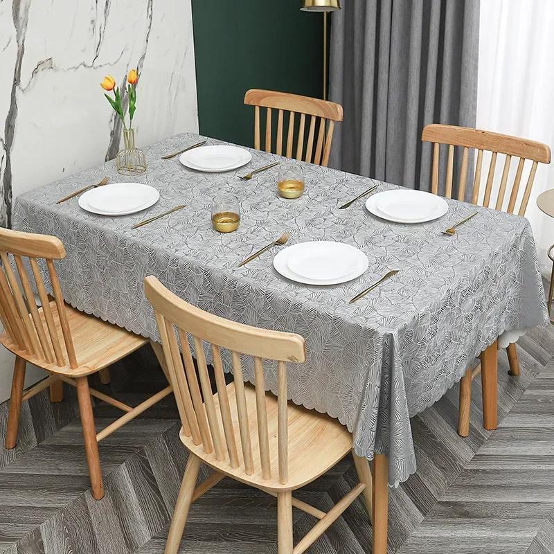 European Style PU Tablecloth, No Wash Restaurant Household Rectangular Waterproof Dining Table Fabric Jacquard Round Table Mat
